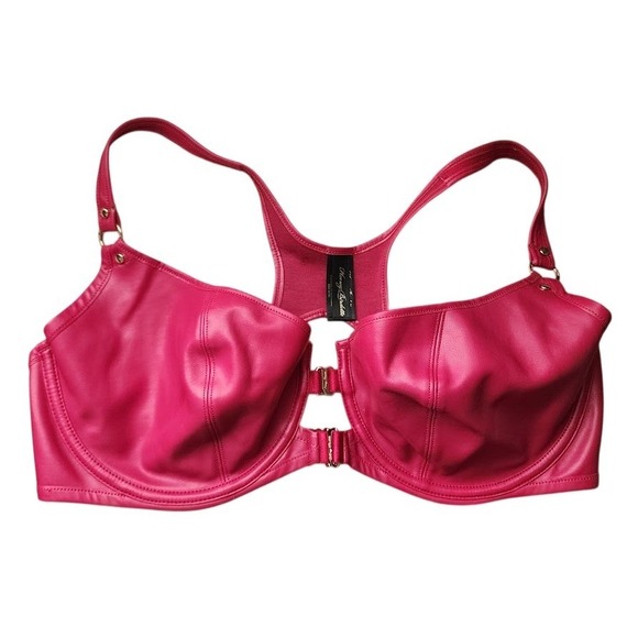 HONEY BIRDETTE Jael Hot Pink Faux Leather Underwire Bra Sexy size 36G
